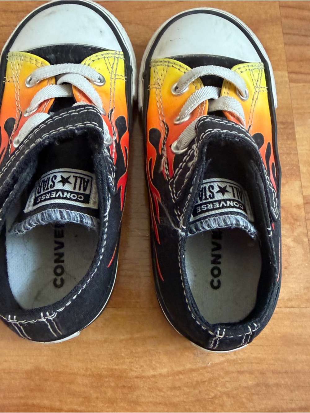 Converse Toddler Flame Canvas Sneakers - Black with Orange/Yellow Flame - Picture 5 of 6